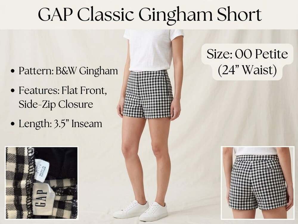 GAP Classic Gingham Flat-Front High Rise Side-Zip Shorts Size 00 Petite